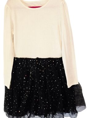 Tucker + Tate Cream Long Sleeve Top with Black Sparkle Tulle Skirt